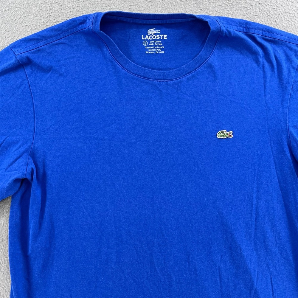 Lacoste Men T-Shirt 100% Cotton Blue Size 5 Large Designer Preppy Logo Tee